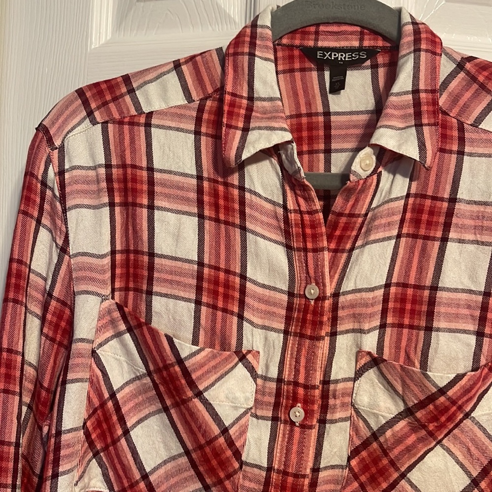 Express Long Sleeve Button Down Red And White Fla… - image 3